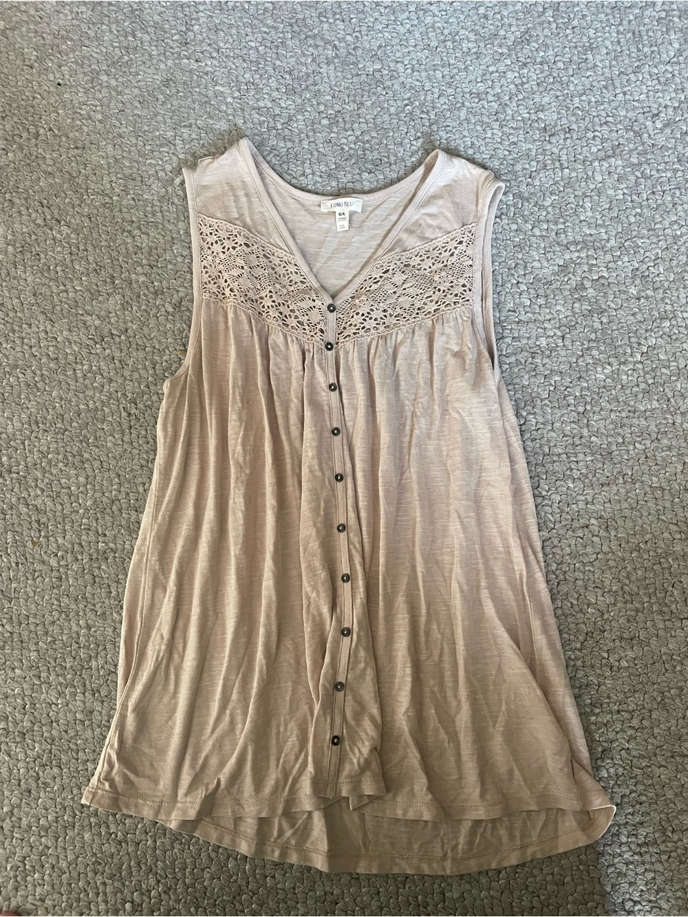 Crochet Yoke Button-Front Tank Top - Taupe